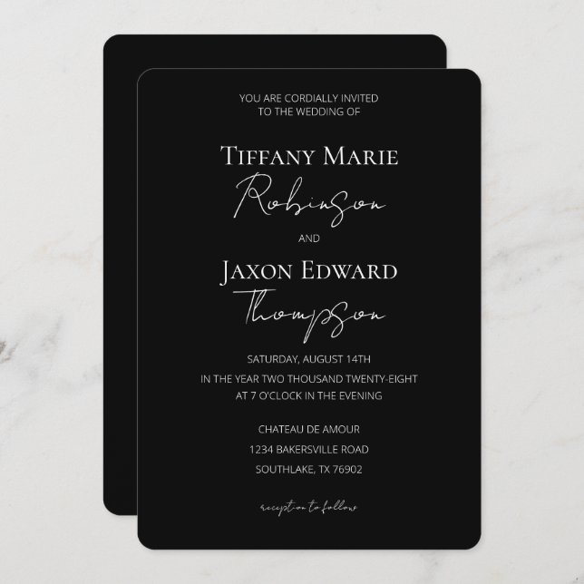 Minimalist Elegance Black and White Wedding Invitation (Front/Back)