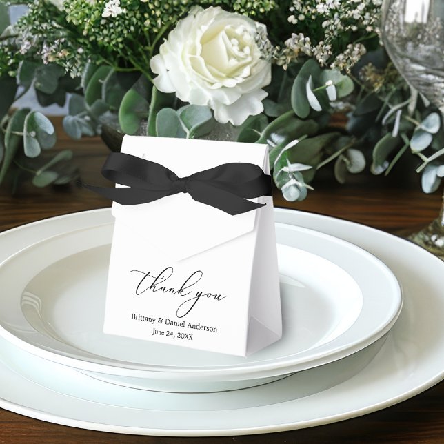 Minimalist Elegance Calligraphy Wedding Bow Favour Box (Customize to change your personalized text size or text style.)