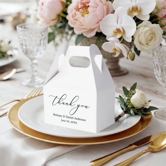 Minimalist Elegance Calligraphy Wedding Gable Favour Box (Customize to change your personalized text size or text style.)