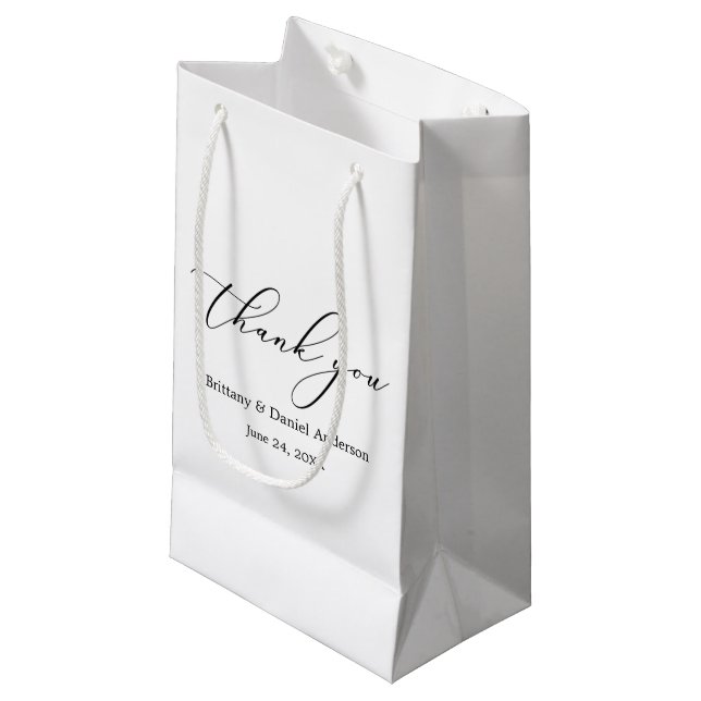 Minimalist Elegance Calligraphy Wedding Small Gift Bag (Front Angled)