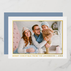 Minimalist Elegance Christmas Dusty Blue Gold Foil Holiday Card