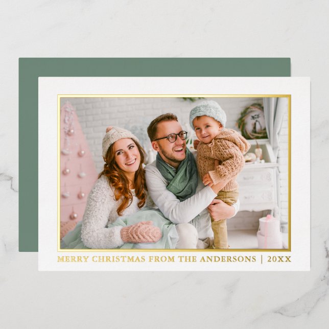 Minimalist Elegance Christmas Sage Green Gold Foil Holiday Card (Front/Back)
