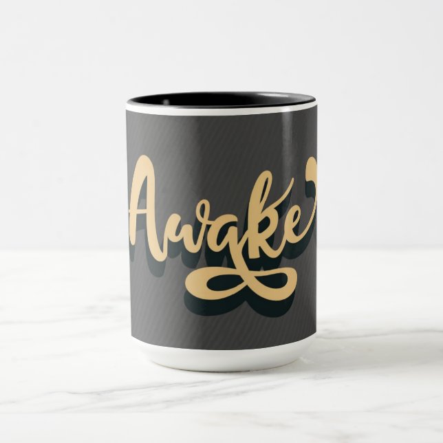 Minimalist Elegance Coffee Cup - Gold 'Awake' (Center)