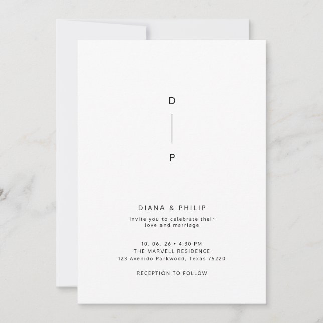Minimalist Elegance Couple Initials Wedding Invitation (Front)