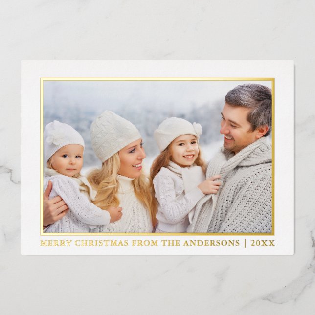 Minimalist Elegance Merry Christmas Photo Gold Foil Holiday Card (Front)