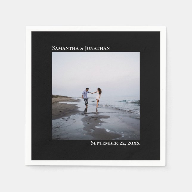 Minimalist Elegance Modern Black Wedding Photo Napkin (Front)