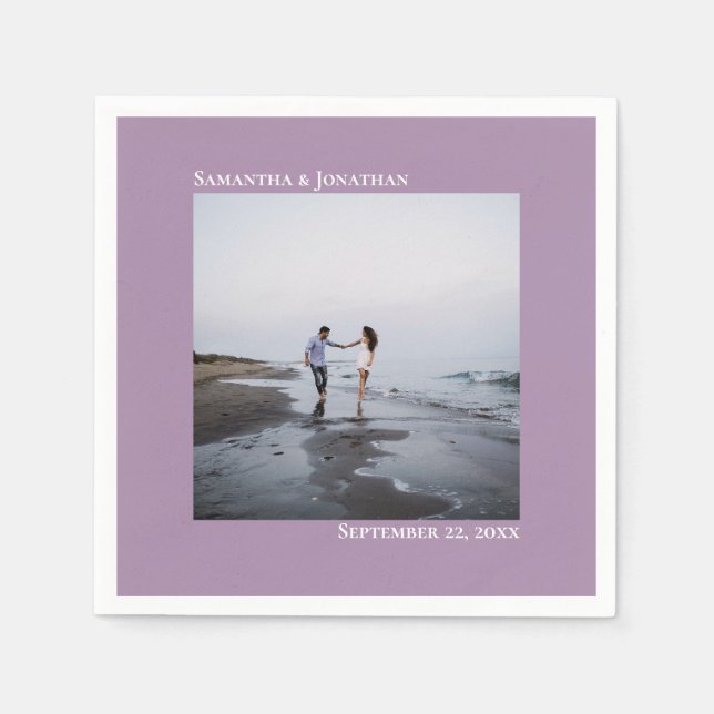 Minimalist Elegance Modern Lavender Wedding Photo Napkin (Front)