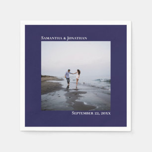 Minimalist Elegance Modern Navy Blue Wedding Photo Napkin