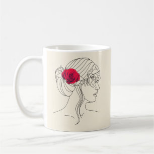 Minimalist Elegance: Woman in Continuous Line with Coffee Mug