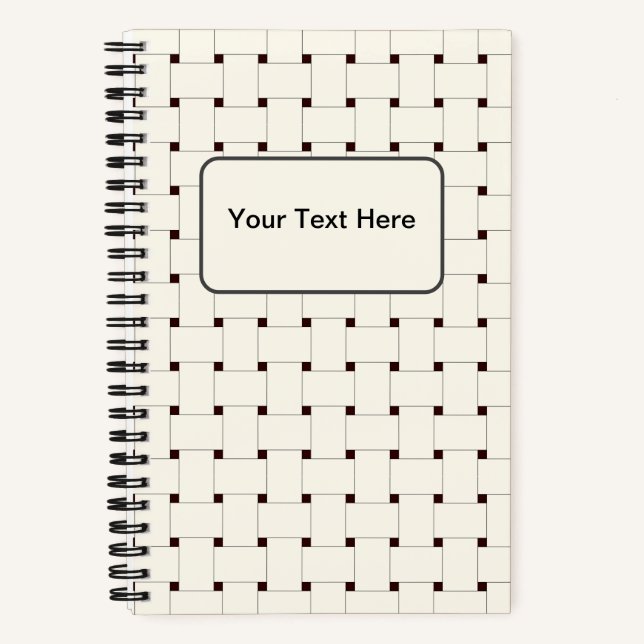 Minimalist Elegance: woven Straps. Cream  on Black Notebook (Front)