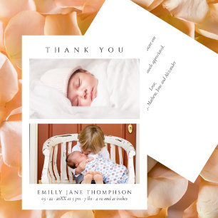 Minimalist Elegant 2 Photos Baby Shower Thank You Card