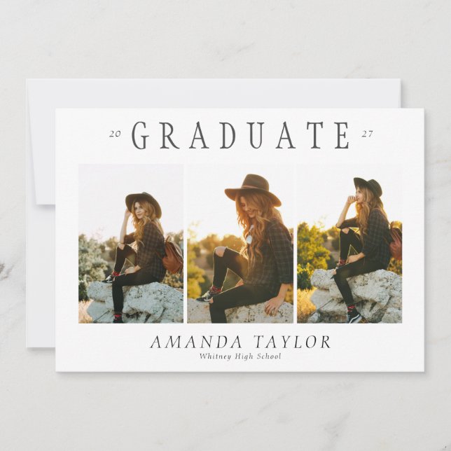 Minimalist Elegant 3 Photo Collage Graduation    Announcement (Front)