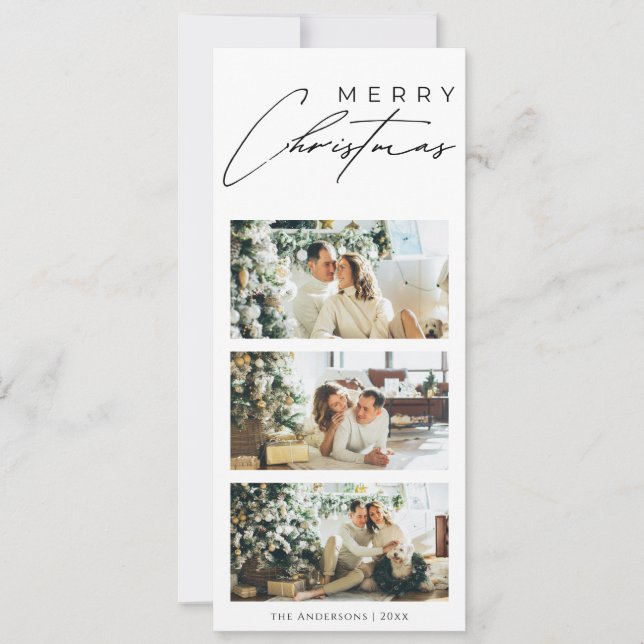 Minimalist Elegant 3 Photo Collage Merry Christmas Holiday Card (Front)