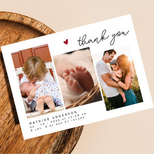 Minimalist Elegant 3 Photo Thank You Baby Shower