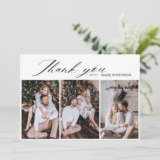Minimalist Elegant 3 Photo Thank You  Card (Standing Front)