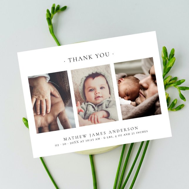 Minimalist Elegant 3 Photos Thank You Baby Postcard (Creator Uploaded)