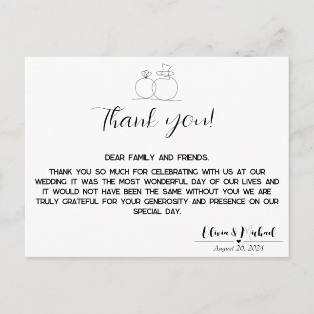 Minimalist, Elegant and Simple Wedding Thank You Postcard (Front)