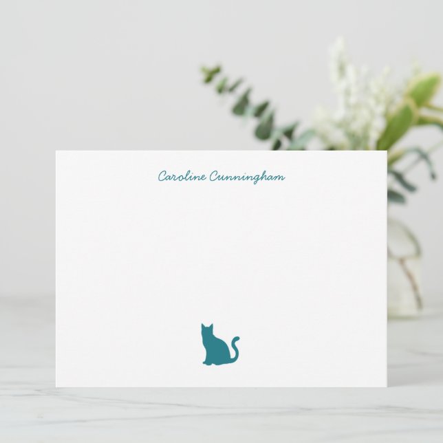 Minimalist Elegant Aqua Cat Flat Note Card (Standing Front)