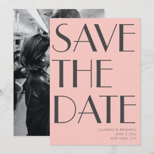 Minimalist Elegant Art Deco Photo Pink Grey Save The Date