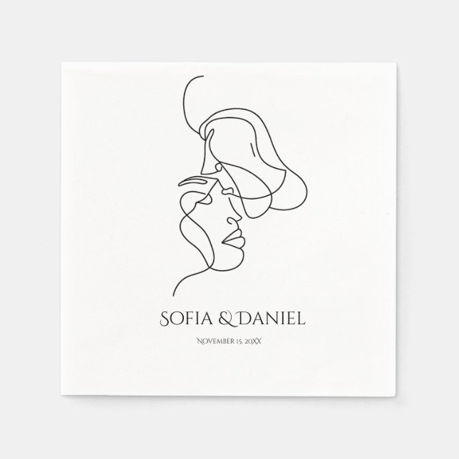 Minimalist  Elegant Artistic Linnear Wedding Napkin (Front)