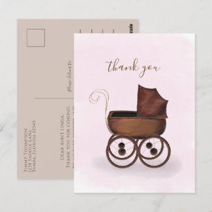 Minimalist Elegant Baby Thank You Carriage Pink Postcard