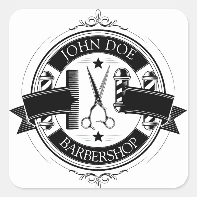 Minimalist Elegant Barbershop  Square Sticker (Front)