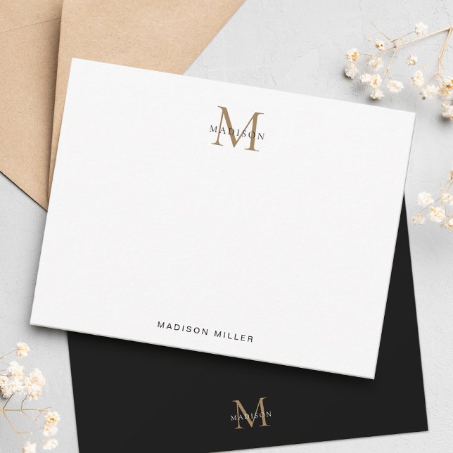 Minimalist Elegant Basic Black and Gold Monogram Card (Creator Uploaded)
