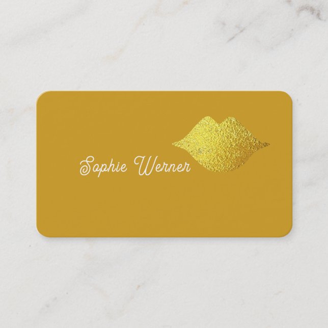 Minimalist Elegant Beauty Gold Lips Dusty Mustard Business Card (Front)