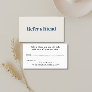Minimalist Elegant Beige Blue Salon Referral Card