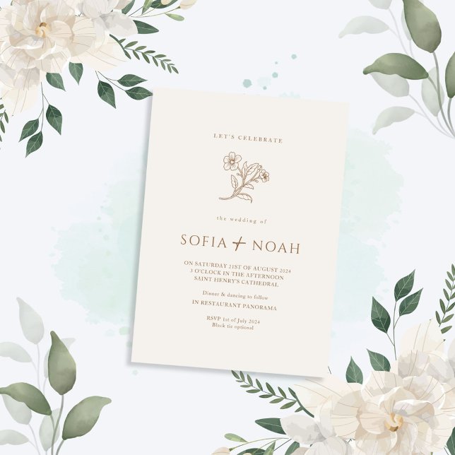 Minimalist Elegant Beige Floral Wedding Invitation (Creator Uploaded)