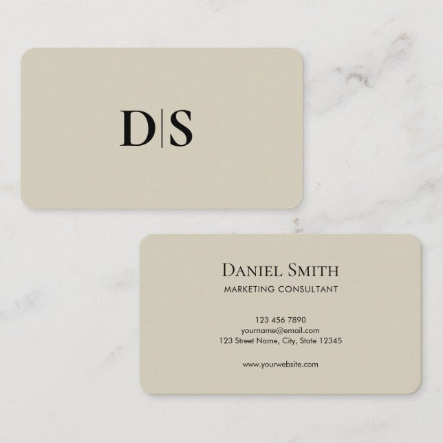 Minimalist Elegant Beige Monogram Initial Business Card (Front/Back)