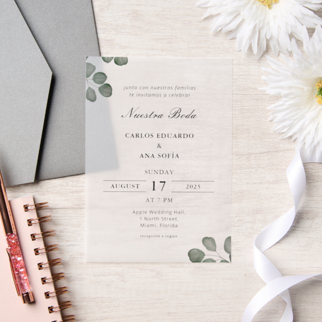 Minimalist Elegant Bilingual Spanish Wedding Vellum Invitations (Wedding)