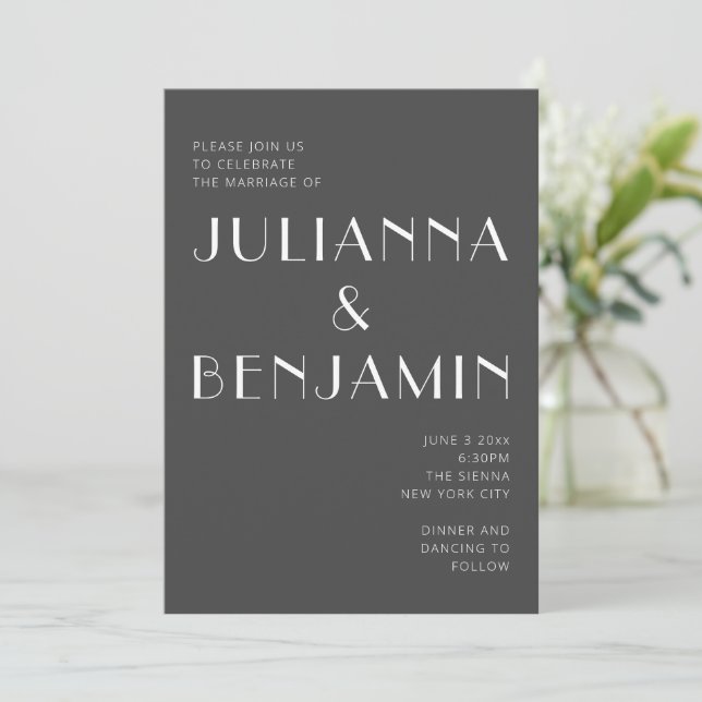 Minimalist Elegant Black and White City Wedding Invitation (Standing Front)