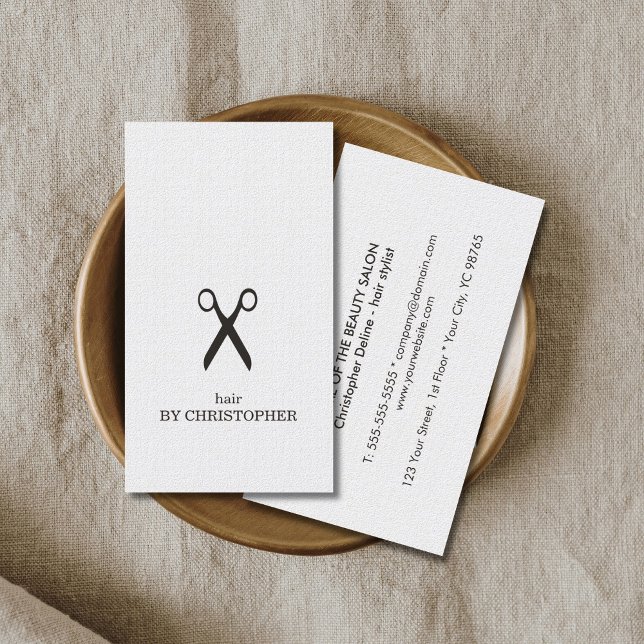 Minimalist Elegant Black and White Hair Stylist Business Card (Creator Uploaded)