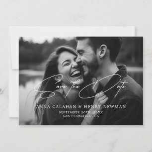 Minimalist Elegant Black and White Photo Wedding Save The Date