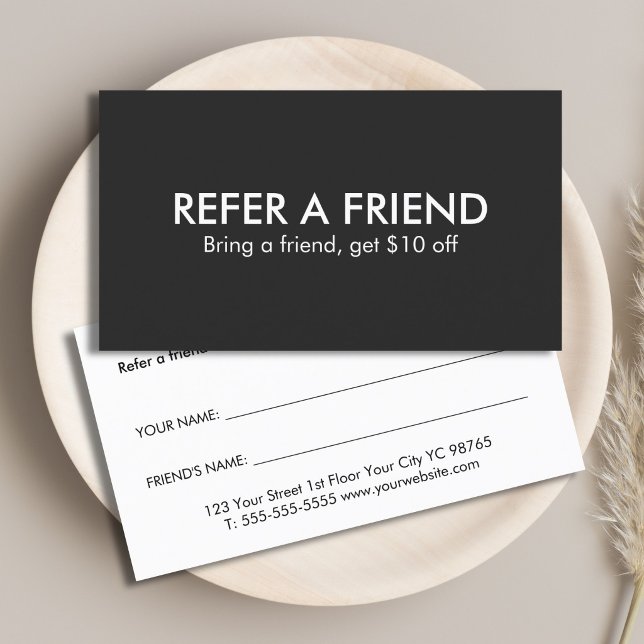 Minimalist Elegant Black and White Referral Card (Creator Uploaded)