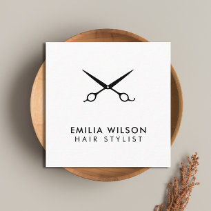 Minimalist Elegant Black and White Scissors Hair Square Business Card