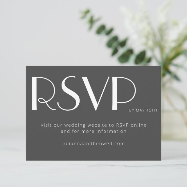 Minimalist Elegant Black and White Wedding Online RSVP Card (Standing Front)