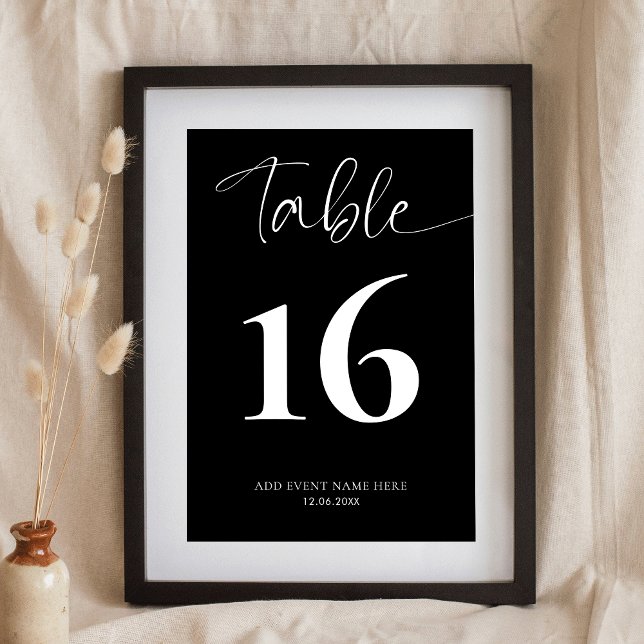 Minimalist Elegant Black Company Event Table Sign Table Number (Creator Uploaded)