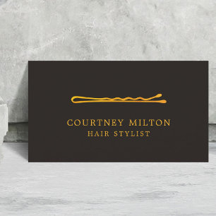 Minimalist Elegant Black Faux Gold Hair Stylist Business Card
