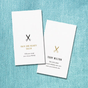 Minimalist Elegant Black Faux Gold Scissors Hair Business Card