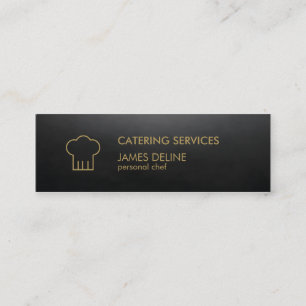 Minimalist Elegant Black Gold Chef Hat Catering Mini Business Card