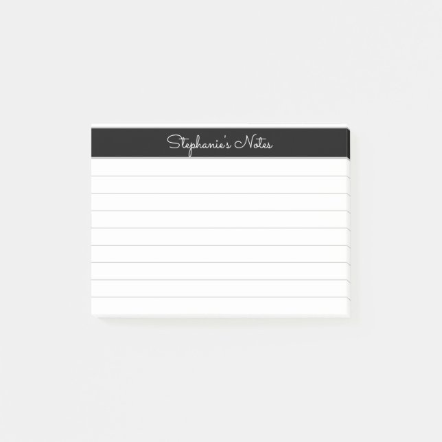 Minimalist Elegant Black Grey Lined Personalised Post-it Notes (Front)