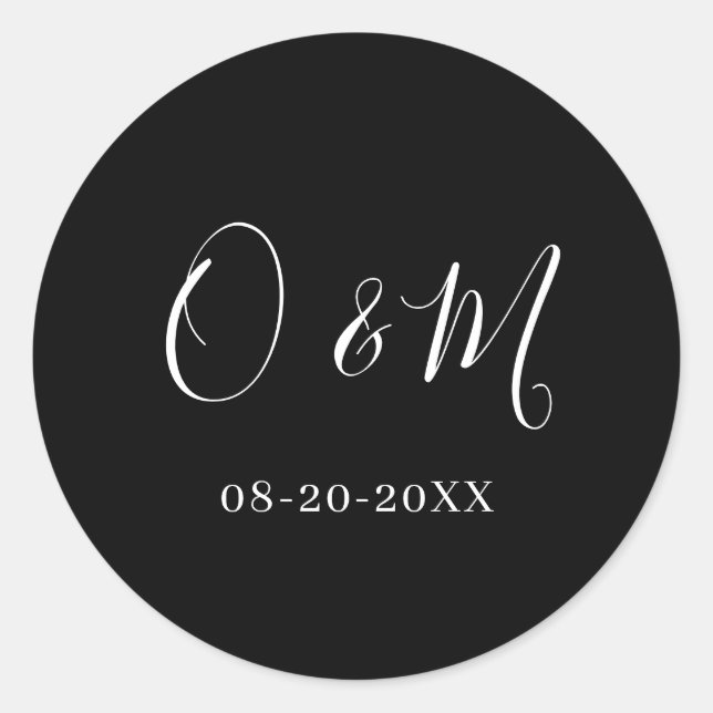 Minimalist Elegant Black Monogram Classic Wedding Classic Round Sticker (Front)
