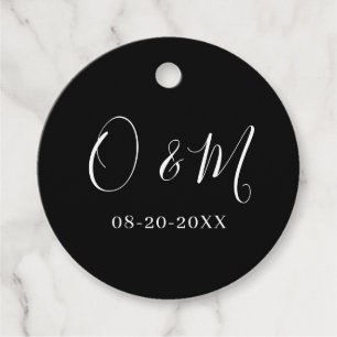 Minimalist Elegant Black Monogram Classic Wedding Favour Tags
