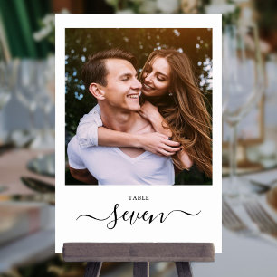 Minimalist Elegant Black Script Photo Table Number