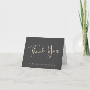 Minimalist Elegant Black Script Wedding Folded Thank You Card