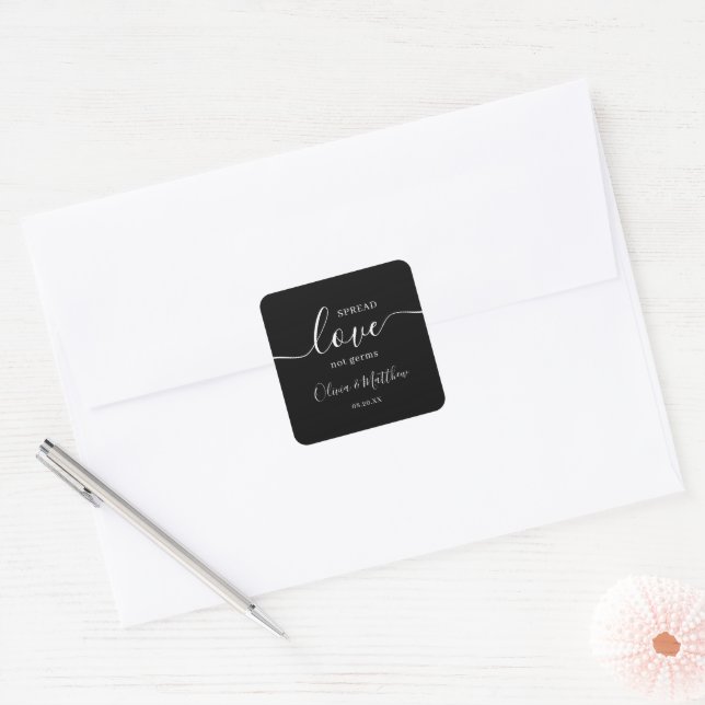 Minimalist Elegant Black Spread Love Wedding Square Sticker (Envelope)