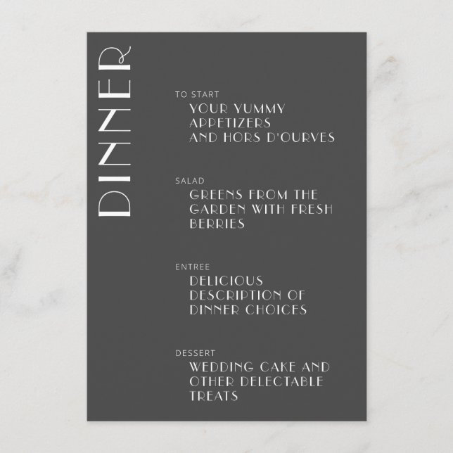 Minimalist Elegant Black White Art Deco Wedding  Menu (Front)