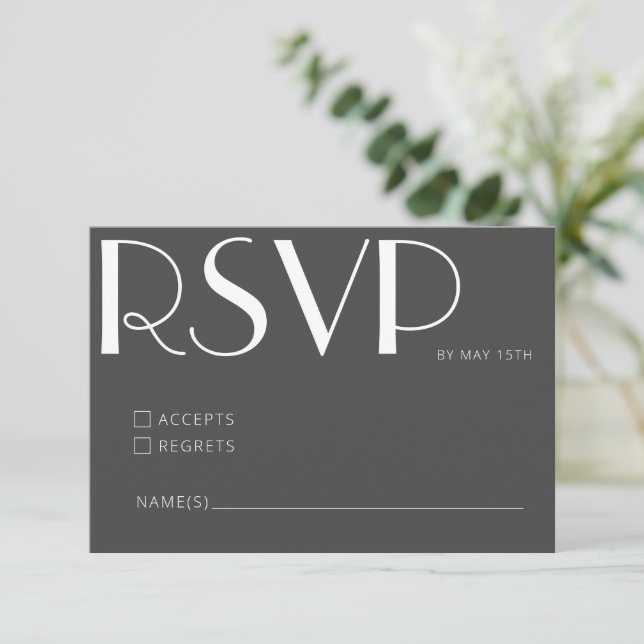 Minimalist Elegant Black White Art Deco Wedding  RSVP Card (Standing Front)